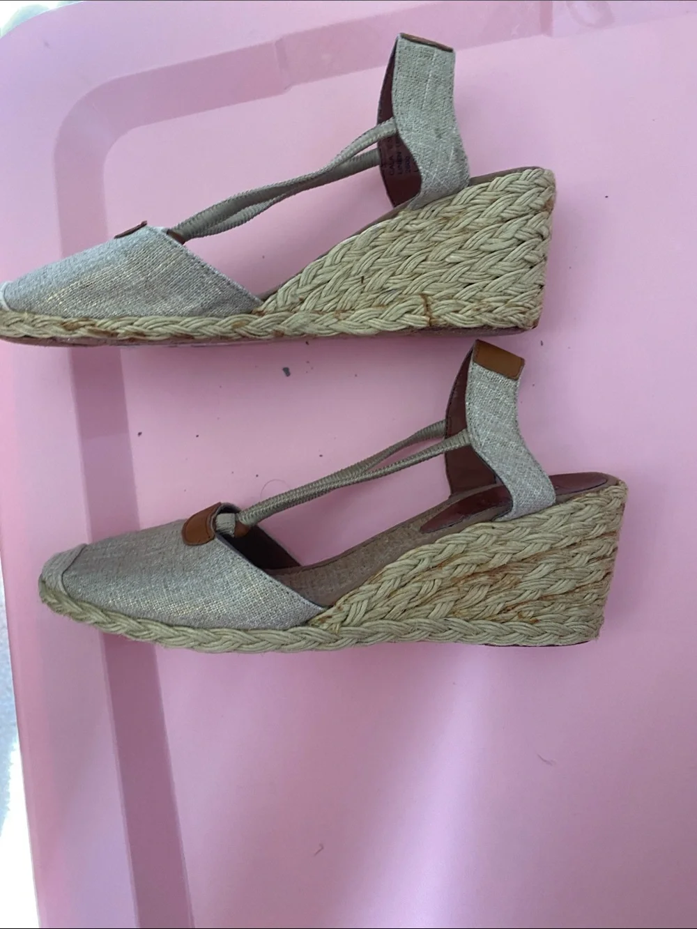 Vintage - never worn Ralph Lauren Beige Linen Espadrille Wedge Sandals